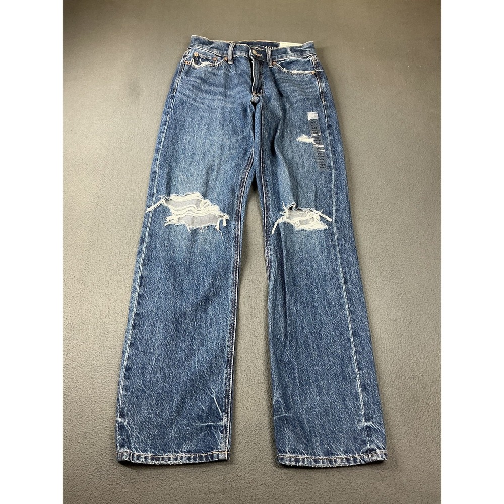 American Eagle Jeans Womens 000 Blue Ex-Boyfriend Low Rise Distressed 32 Inseam